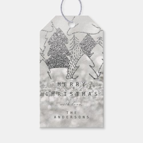 Merry To Holiday Snow Christmas Tree Glitter Gray Gift Tags