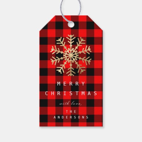 Merry To Holiday Snow Flanel Gold Plaid Red Black Gift Tags