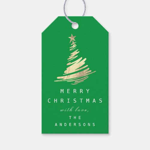 Merry To Name From Holiday Christmas Gold Green Gift Tags