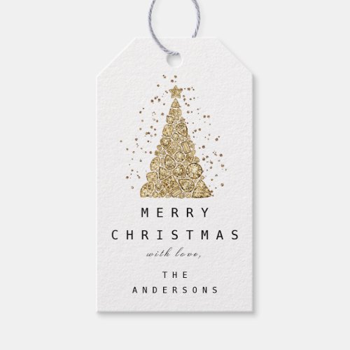 Merry To Name Holiday Christmas Gold Diamond Tree  Gift Tags