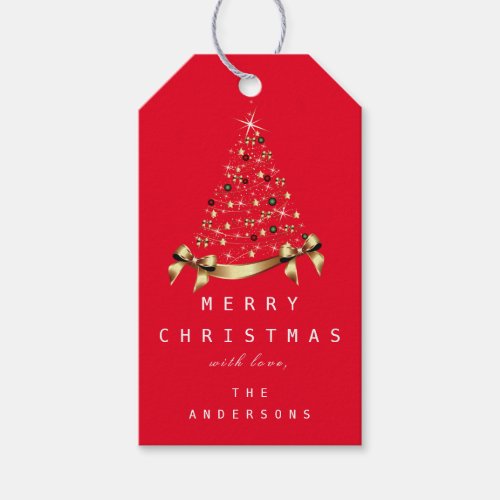 Merry To Name Holiday Christmas Gold Tree Gift Red Gift Tags