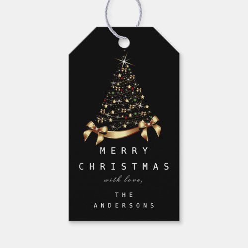 Merry To Name Holiday Christmas Golden Tree  Gift Tags