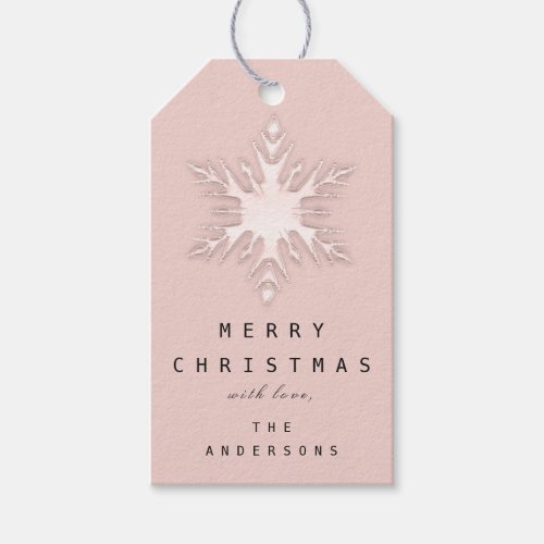 Merry To Name Holiday Christmas  Pink Rose Snow Gift Tags