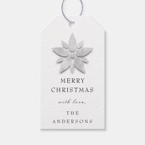 Merry To Name Holiday Christmas SIlver Gray Star  Gift Tags