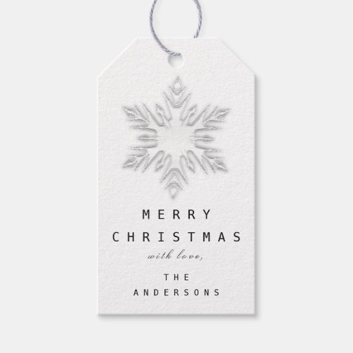 Merry To Name Holiday Christmas Silver Snowflakes Gift Tags