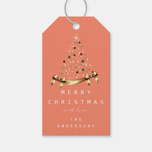 Merry To Name Holiday Christmas Tree Gift Coral Gift Tags