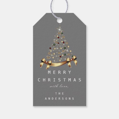 Merry To Name Holiday Christmas Tree Gift Gray Gift Tags