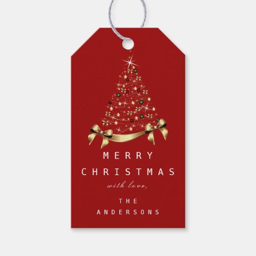 Merry To Name Holiday Christmas Tree Gift Maroon Gift Tags