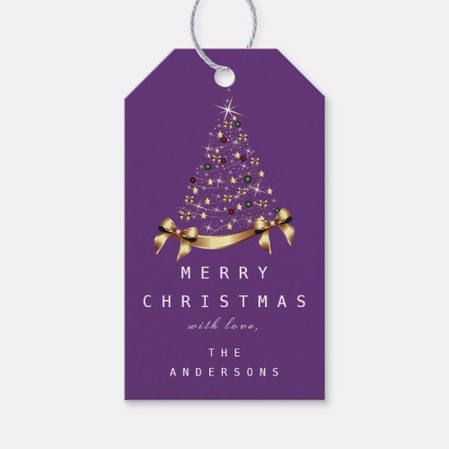 Merry To Name Holiday Christmas Tree Gift Purple Gift Tags