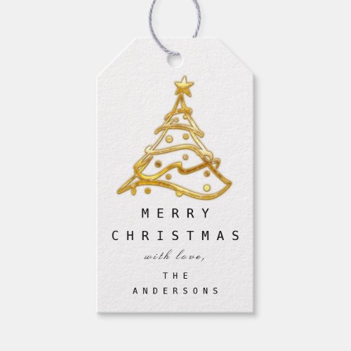 Merry To Name Holiday Christmas Tree Gold White    Gift Tags