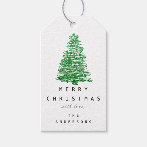 Merry To Name Holiday Christmas Tree Green  White Gift Tags