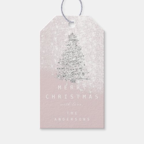 Merry To Name Holiday Christmas Tree Pink Snow Gift Tags