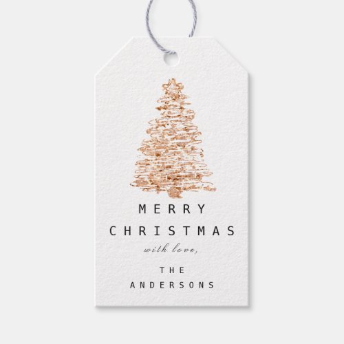 Merry To Name Holiday Christmas Tree Rose Gold Gift Tags