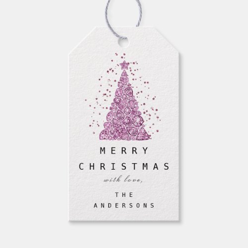 Merry To Name Holiday Pink Diamond Christmas Tree  Gift Tags