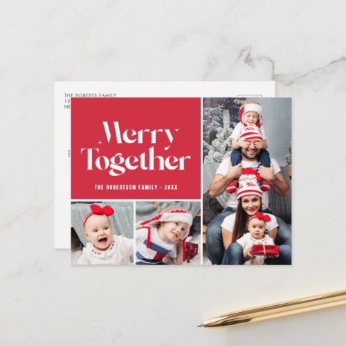 merry together family photo collage holiday postcard