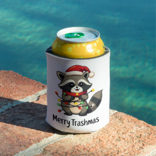 Merry Trashmas Funny Raccoon Christmas Holiday Can Cooler