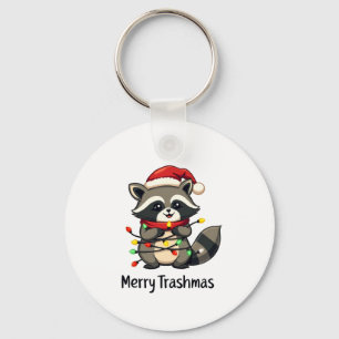 Merry Trashmas Funny Raccoon Christmas Holiday Keychain