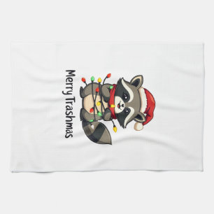 Merry Trashmas Funny Raccoon Christmas Holiday  Kitchen Towel