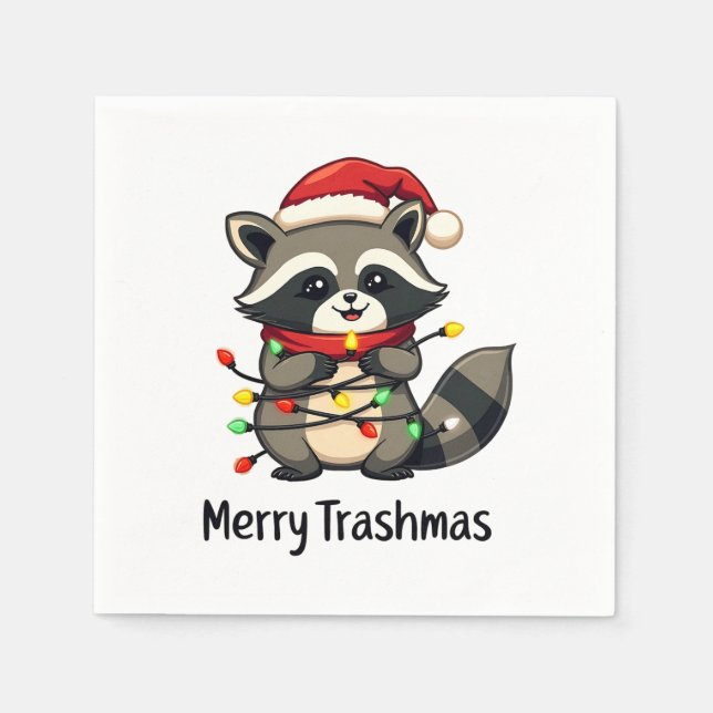 Merry Trashmas Funny Raccoon Christmas Holiday  Napkins (Front)