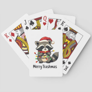 Merry Trashmas Funny Raccoon Christmas Holiday Poker Cards