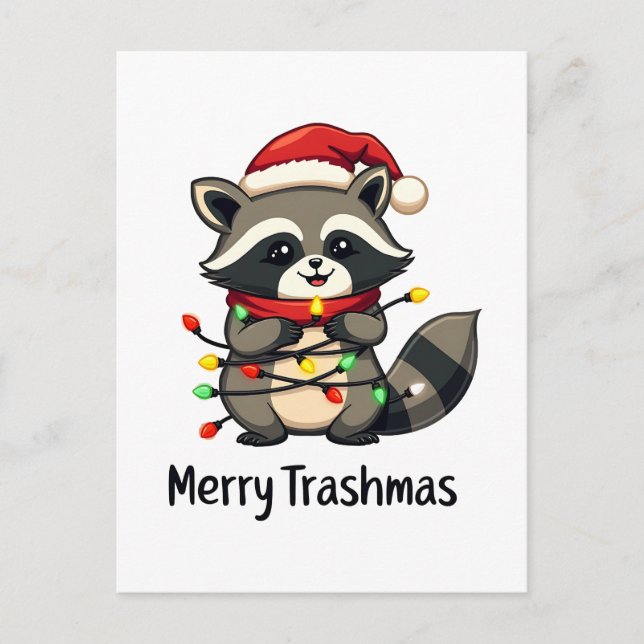 Merry Trashmas Funny Raccoon Christmas Holiday  Postcard (Front)