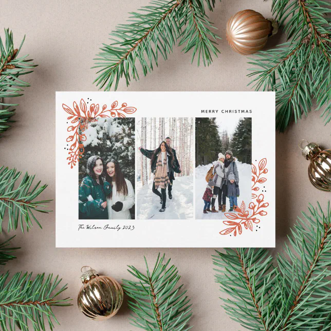 Merry Trio Holiday Photo Card Zazzle