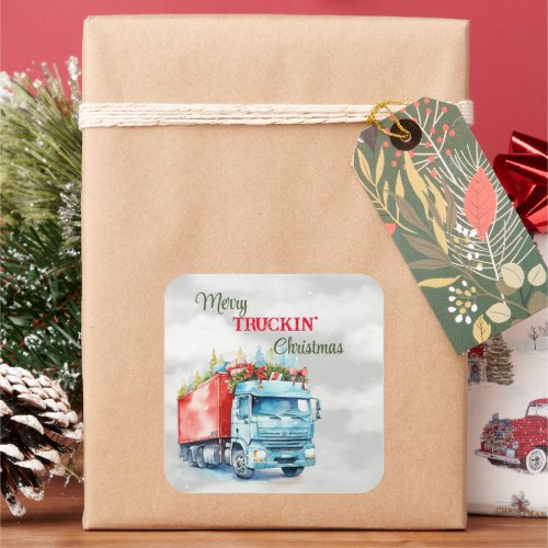 Merry Truckin Christmas Square Sticker