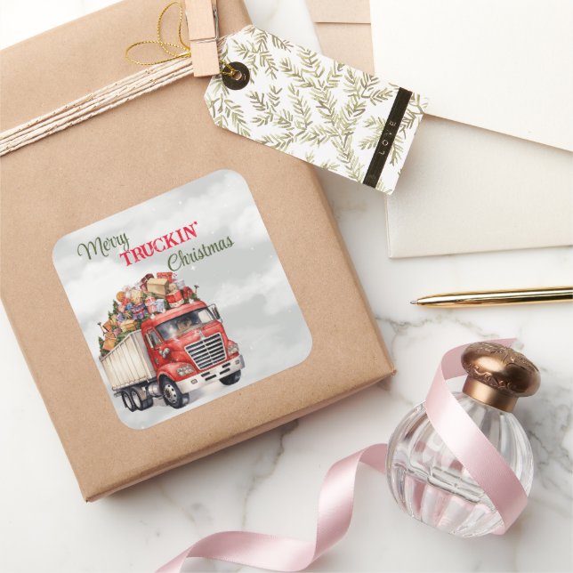 Merry Truckin' Christmas Square Sticker (Gifting)