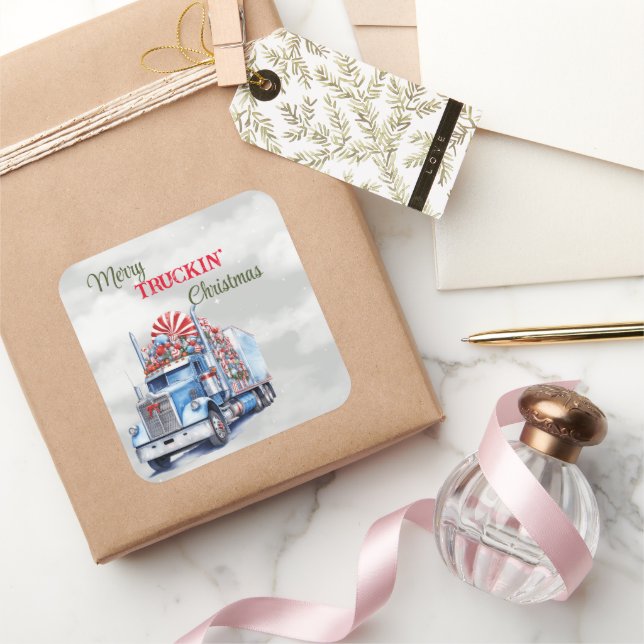 Merry Truckin' Christmas Square Sticker (Gifting)