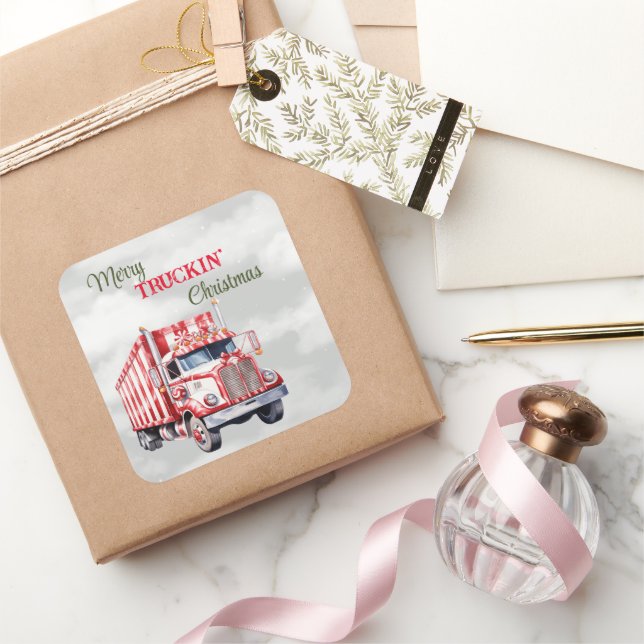 Merry Truckin' Christmas Square Sticker (Gifting)