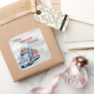 Merry Truckin' Christmas Square Sticker