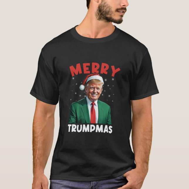 Merry Trumpmas Funny Trump Christmas Santa Hat Xma T-Shirt (Front)