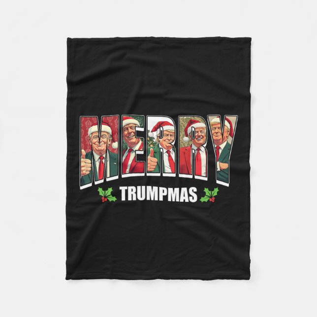 Merry Trumpmas Santa Trump Christmas Pajamas Funny Fleece Blanket (Front)