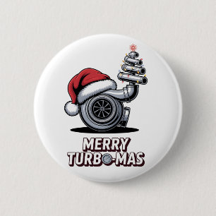 Merry Turbomas Turbo Mechanic Santa Christmas Button