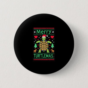 Merry Turtlemas Christmas Lights Cute Turtle Santa Button