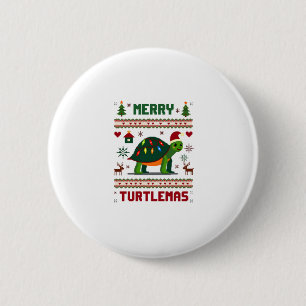 Merry Turtlemas Christmas Lights Cute Turtle Santa Button