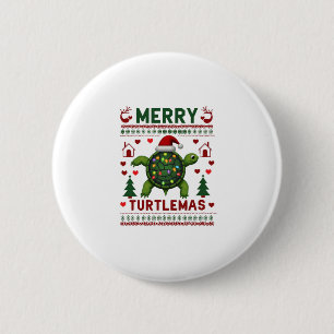Merry Turtlemas Christmas Lights Cute Turtle Santa Button