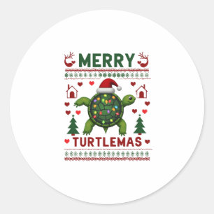 Merry Turtlemas Christmas Lights Cute Turtle Santa Classic Round Sticker