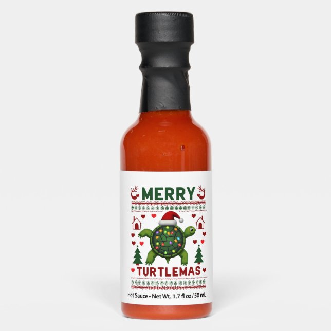 Merry Turtlemas Christmas Lights Cute Turtle Santa Hot Sauces (Front)