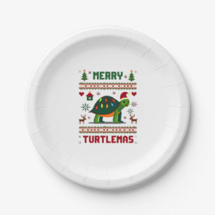 Merry Turtlemas Christmas Lights Cute Turtle Santa Paper Plates