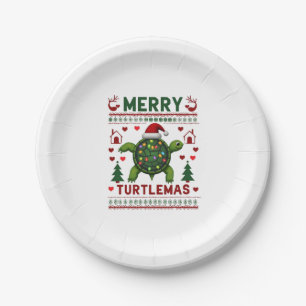 Merry Turtlemas Christmas Lights Cute Turtle Santa Paper Plates