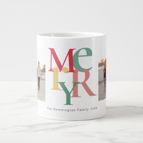 Merry Two Photo Simple Red Green Yellow  Giant Coffee Mug
