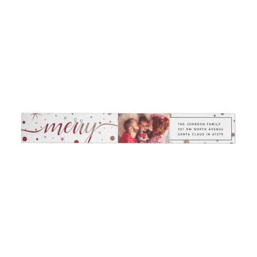 MERRY Typography Color Matching Text  Snowflakes Wrap Around Label