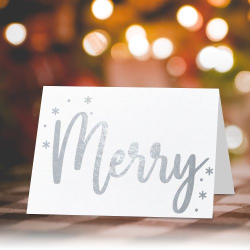 Merry Typography Script Modern Photo Christmas Foil Card