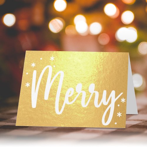 Merry Typography Script Modern Photo Christmas Foil Card