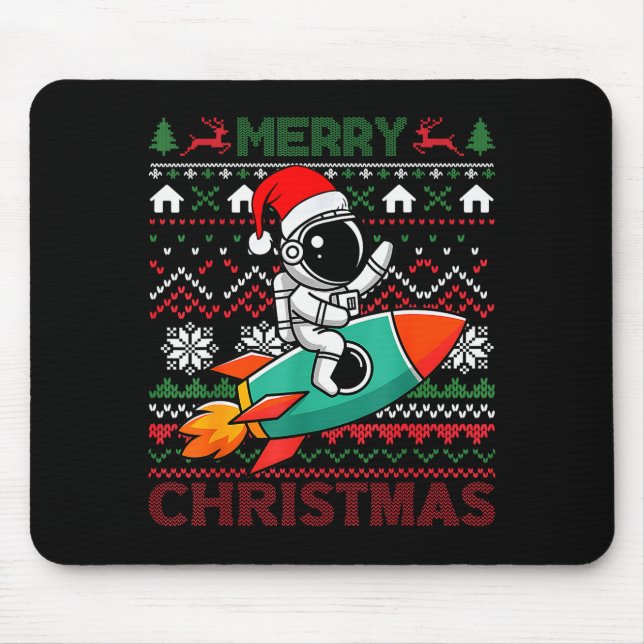 Merry Ugly Christmas Santa Hat Astronaut Riding Ro Mouse Pad (Front)