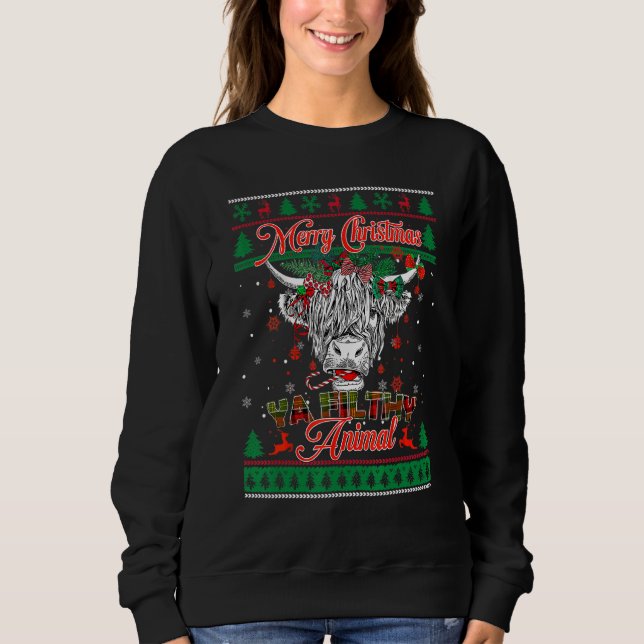 Merry Ugly Christmas Sweater Animal Highland Cow H (Front)