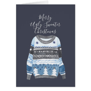 Merry Ugly Sweater Christmas - Grey Blue Sweater Cards