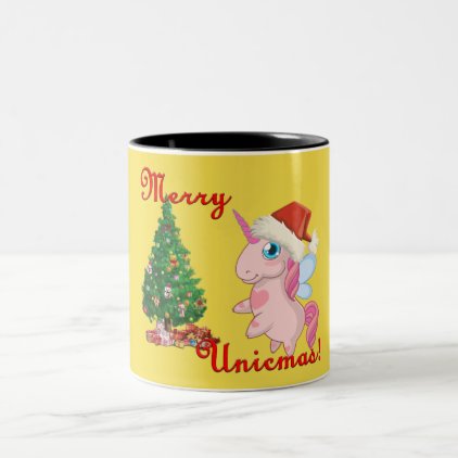 Merry Unicmas (Merry Christmas via Unicorn way) Two-Tone Coffee Mug