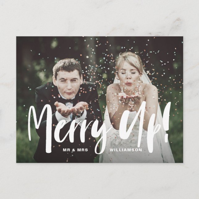 Merry Up! | Newlyweds Mr & Mrs Christmas Photo Holiday Postcard (Front)